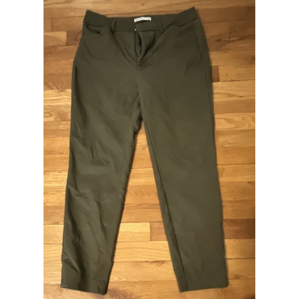 Nine West Women's Green Solid Dress Pants Pockets Zip Hook Closure size 8